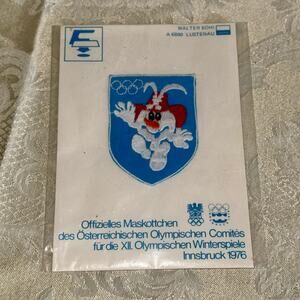 Vintage 1976 Innsbruck Winter Olympics Schneemann Mascot Patch Sealed Card